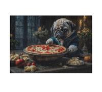 Puzzles 38x26cm/1000pcs pour Adultes Grumpy Pug and Pizza Puzzle Adulte, Jeu De Réflexion, Décoration Intérieure, Défi À Relever 38x26cm/1000pcs