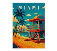 Puzzles 38x26cm/1000pcs pour Adultes Miami Travel Poster - Beach, Palm Trees & Ocean Breeze Puzzles pour Adultes Jeu Manuel Difficile Difficile Cadeaux pour Les Amis Et La Famille 38x26cm/1000pcs