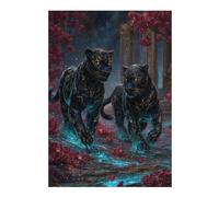 Puzzles 38x26cm/1000pcs Two Black Panthers in Floral Landscape Casse-tête pour Adultes, Jeu De Réflexion, pour S'amuser en Famille, Cadeaux d'anniversaire Et De Noël Uniques 38x26cm/1000pcs