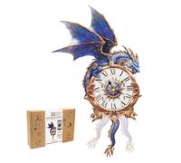 Puzzles 3D en bois pour adultes - Horloge dragon bleu, puzzle dragon en bois, kit de modèle mécanique 3D en bois, bonne idée cadeau pour la famille et les amis, kits de modèles à faire soi-même pour