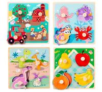 Puzzles 4 pièces pour Les Enfants de 2 Ans Ferme Dinosaures Fruits et créatures Marines Puzzles en Bois Jouet d'app