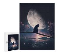 Puzzles 500 PCS Cat, Moon and Stars Puzzles pour Adolescents Jeux Relaxants Défi Difficile Cadeaux Uniques d'anniversaire Et De Noël 500 PCS