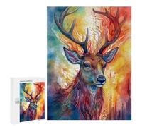 Puzzles 500 PCS Deer Watercolors Colorful Puzzles pour Adolescents Jeux Relaxants Défi Difficile Cadeaux Uniques d'anniversaire Et De Noël 500 PCS