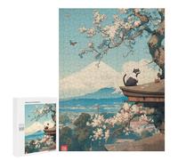 Puzzles 500 PCS Fuji Mount Cat Japanese Puzzles pour Adolescents Jeux Relaxants Défi Difficile Cadeaux Uniques d'anniversaire Et De Noël 500 PCS