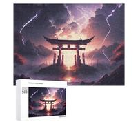 Puzzles 500 PCS Japanese Torii Gate Lightning Storm -1 Puzzles pour Adolescents Jeux Relaxants Défi Difficile Cadeaux Uniques d'anniversaire Et De Noël 500 PCS