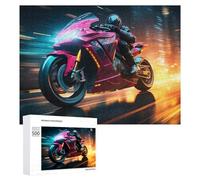 Puzzles 500 PCS Neon Motorcycle Speed -1 Puzzles pour Adolescents Jeux Relaxants Défi Difficile Cadeaux Uniques d'anniversaire Et De Noël 500 PCS