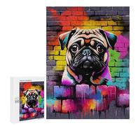Puzzles 500 PCS pour Adolescents Aesthetic Pug Dog Graffiti Puzzles pour Adultes Décoration Murale Jouet Difficile, Difficile, Stimulant À Compléter 500 PCS