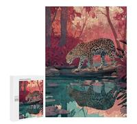 Puzzles 500 PCS pour Adolescents Amazon Rainforest Jaguar Reflection Puzzles pour Adultes Améliore La Mémoire Défi Éducatif Réduction du Stress Cadeaux 500 PCS
