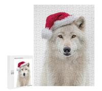 Puzzles 500 PCS pour Adolescents Arctic Wolf Wearing A Santa Hat Puzzle Adulte Jeu Familial Une Œuvre d'art À Offrir en Cadeau À Toute La Famille 500 PCS