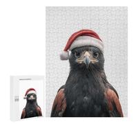 Puzzles 500 PCS pour Adolescents Black and Chestnut Eagle with Santa Hat Puzzle pour Adultes : Un Jeu Manuel Amusant Et Humoristique pour Un Anniversaire Ou Noël 500 PCS