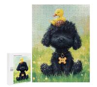 Puzzles 500 PCS pour Adolescents Black Poodle with Yellow Duck -1 Puzzles pour Adultes Améliore La Mémoire Défi Éducatif Réduction du Stress Cadeaux 500 PCS