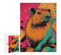 Puzzles 500 PCS pour Adolescents Capybara Pop Art Capybara Pop Art Illustration Vibrant Modern Animal Art Puzzle pour Adultes : Un Jeu Manuel Amusant Et Humoristique pour Un Anniversaire Ou Noël 500