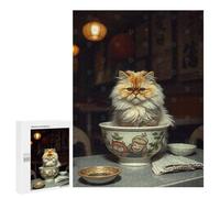 Puzzles 500 PCS pour Adolescents Cat in Bowl with Asian Decor Puzzles pour Adultes Décoration Murale Jouet Difficile, Difficile, Stimulant À Compléter 500 PCS