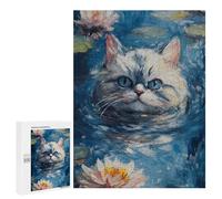 Puzzles 500 PCS pour Adolescents Cat in Water Lilies Puzzles pour Adultes - Jeux De Construction - Analyse Et Logique - Idées Cadeaux pour Toute La Famille 500 PCS
