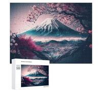 Puzzles 500 PCS pour Adolescents Cherry Blossom Dreamscape with Snow-Capped Mountain Jeux De Puzzle Relaxants Améliorent La Mémoire Offrez-Les en Cadeau À Toute La Famille 500 PCS