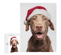 Puzzles 500 PCS pour Adolescents Chesapeake Bay Retriever Dog with Santa Hat Jeu De Puzzle Casse-tête Anti-Stress Stimulant À Compléter 500 PCS