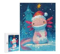 Puzzles 500 PCS pour Adolescents Christmas Axolotl Santa Hat Jeu De Puzzle Casse-tête Anti-Stress Stimulant À Compléter 500 PCS