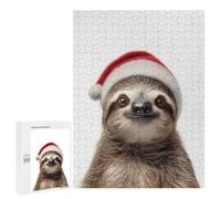 Puzzles 500 PCS pour Adolescents Christmas Sloth with Santa Hat Portrait Jeu De Puzzle Casse-tête Anti-Stress Stimulant À Compléter 500 PCS