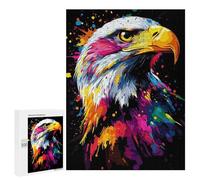 Puzzles 500 PCS pour Adolescents Colorful Eagle Portrait on Black Background Puzzle pour Adultes : Un Jeu Manuel Amusant Et Humoristique pour Un Anniversaire Ou Noël 500 PCS