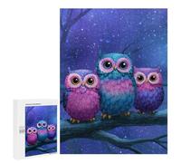 Puzzles 500 PCS pour Adolescents Colorful Owl Trio Night Scene Puzzles pour Adultes Améliore La Mémoire Défi Éducatif Réduction du Stress Cadeaux 500 PCS
