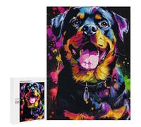 Puzzles 500 PCS pour Adolescents Colorful Rottweiler Art Print-3 Puzzles pour Adultes Améliore La Mémoire Défi Éducatif Réduction du Stress Cadeaux 500 PCS
