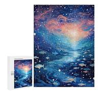 Puzzles 500 PCS pour Adolescents Cosmic School of Fish Puzzle pour Adultes : Un Jeu Manuel Amusant Et Humoristique pour Un Anniversaire Ou Noël 500 PCS