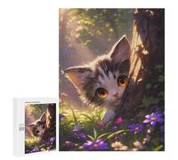 `Puzzles 500 PCS pour Adolescents Cute Anime Kitten in Wildflowers Meadow Puzzles pour Adultes Jeux De Détente Découpe De Précision Offre Spéciale Cadeaux pour Toute La Famille 500 PCS