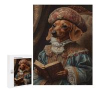 Puzzles 500 PCS pour Adolescents Dachshund Noble Scholar Renaissance Dog Portrait Puzzles pour Adultes À Monter Soi-même - Jeux Éducatifs Et Amusants en Famille 500 PCS