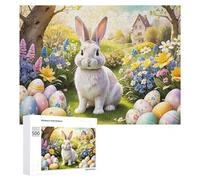 Puzzles 500 PCS pour Adolescents Easter Bunny Garden Eggs Puzzle pour Adultes Jeux Amusants Une Œuvre d'art Aidez Votre Cerveau À Faire Travailler 500 PCS