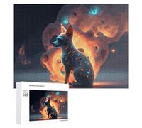 Puzzles 500 PCS pour Adolescents Enchanted Fox Amidst Celestial Flames Puzzles pour Adultes Jeux Relaxants Difficulté Défi Éducatif Difficile 500 PCS