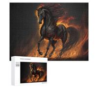 Puzzles 500 PCS pour Adolescents Flaming Black Stallion Digital Art Jeux De Puzzle Relaxants Améliorent La Mémoire Offrez-Les en Cadeau À Toute La Famille 500 PCS