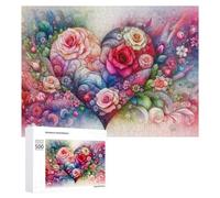 Puzzles 500 PCS pour Adolescents Floral Heart Illustration Puzzles pour Adultes Jeux Relaxants Difficulté Défi Éducatif Difficile 500 PCS