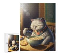 Puzzles 500 PCS pour Adolescents Funny Cat Eating Ramen Puzzles pour Adultes À Monter Soi-même - Jeux Éducatifs Et Amusants en Famille 500 PCS