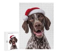 Puzzles 500 PCS pour Adolescents German Shorthaired Pointer Dog with Santa Hat Jeu De Puzzle Casse-tête Anti-Stress Stimulant À Compléter 500 PCS