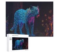 Puzzles 500 PCS pour Adolescents Glowing Leopard in Neon Forest Puzzle pour Adultes Jeux Amusants Une Œuvre d'art Aidez Votre Cerveau À Faire Travailler 500 PCS