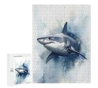 Puzzles 500 PCS pour Adolescents Great White Shark Watercolor Jeu De Puzzle Casse-tête Anti-Stress Stimulant À Compléter 500 PCS