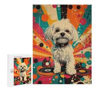 Puzzles 500 PCS pour Adolescents Groovy Maltese Retro Dog Art Print Retro Dog on Vinyl Puzzles pour Adultes À Monter Soi-même - Jeux Éducatifs Et Amusants en Famille 500 PCS