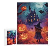 Puzzles 500 PCS pour Adolescents Halloween Witch and Haunted House Puzzles pour Adultes Décoration Murale Jouet Difficile, Difficile, Stimulant À Compléter 500 PCS