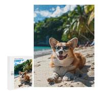 Puzzles 500 PCS pour Adolescents Happy Welsh Corgi Beach Jeu De Puzzle Casse-tête Anti-Stress Stimulant À Compléter 500 PCS