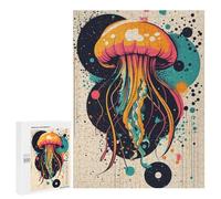 Puzzles 500 PCS pour Adolescents Jellyfish Abstract Art Colorful Jellyfish Pop Art Print Unique Ocean-Inspired Decor Puzzles pour Adultes À Monter Soi-même - Jeux Éducatifs Et Amusants en Famille 50