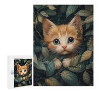 Puzzles 500 PCS pour Adolescents Kitten Hiding in Leaves Puzzle Adulte Jeu Familial Une Œuvre d'art À Offrir en Cadeau À Toute La Famille 500 PCS