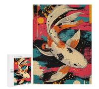 Puzzles 500 PCS pour Adolescents Koi Fish Abstract Art White Koi Fish Puzzles pour Adultes Décoration Murale Jouet Difficile, Difficile, Stimulant À Compléter 500 PCS
