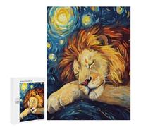 Puzzles 500 PCS pour Adolescents Lion Sleeping Under Starry Night Puzzles pour Adultes Jouets Anti-Stress Décoration Parfaite Cadeaux Anti-Stress 500 PCS