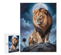 Puzzles 500 PCS pour Adolescents Lion Under Moonlight Puzzles pour Adultes Jeu De Réflexion Cadeau d'anniversaire Difficile À Compléter 500 PCS