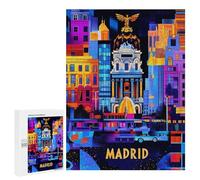 Puzzles 500 PCS pour Adolescents Madrid Geometric Night - Vibrant Urban Illustration Jeu De Puzzle Casse-tête Anti-Stress Stimulant À Compléter 500 PCS