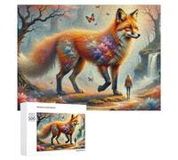 Puzzles 500 PCS pour Adolescents Magical Fox Encounter in Fantasy Forest Puzzle pour Adultes Jeux Amusants Une Œuvre d'art Aidez Votre Cerveau À Faire Travailler 500 PCS