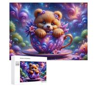Puzzles 500 PCS pour Adolescents Magical Tea Cup Bear Fantasy Puzzles pour Adultes Jeux Relaxants Difficulté Défi Éducatif Difficile 500 PCS