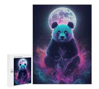 Puzzles 500 PCS pour Adolescents Mystical Panda with Moon and Smoke Puzzles pour Adultes Jeu De Réflexion Cadeau d'anniversaire Difficile À Compléter 500 PCS