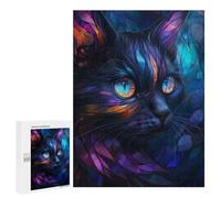 Puzzles 500 PCS pour Adolescents Mystical Stained Glass Cat Puzzles pour Adultes Décoration Murale Jouet Difficile, Difficile, Stimulant À Compléter 500 PCS