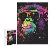 Puzzles 500 PCS pour Adolescents Neon Monkey Sunglasses Art Print Puzzles pour Adultes Améliore La Mémoire Défi Éducatif Réduction du Stress Cadeaux 500 PCS